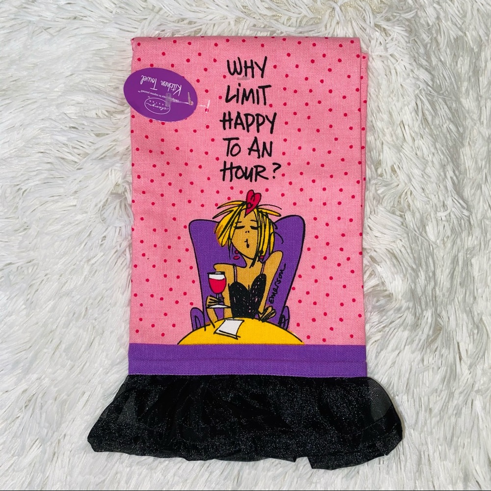 🎉HP🎉 💛 Happy Hour Fun Pink Decorative Dish Towel NWT